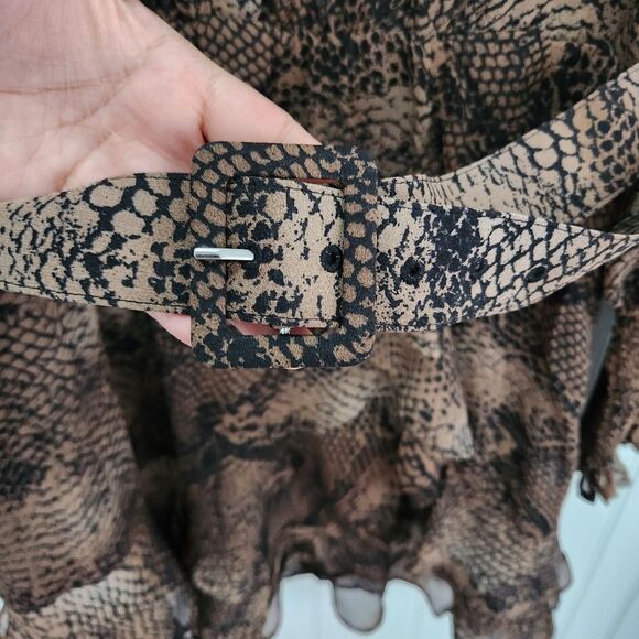 NEW BARDOT 'Bessie' Snake Print Ruffle Tiered Belted Mini Dress size 8 - Picture 5 of 9